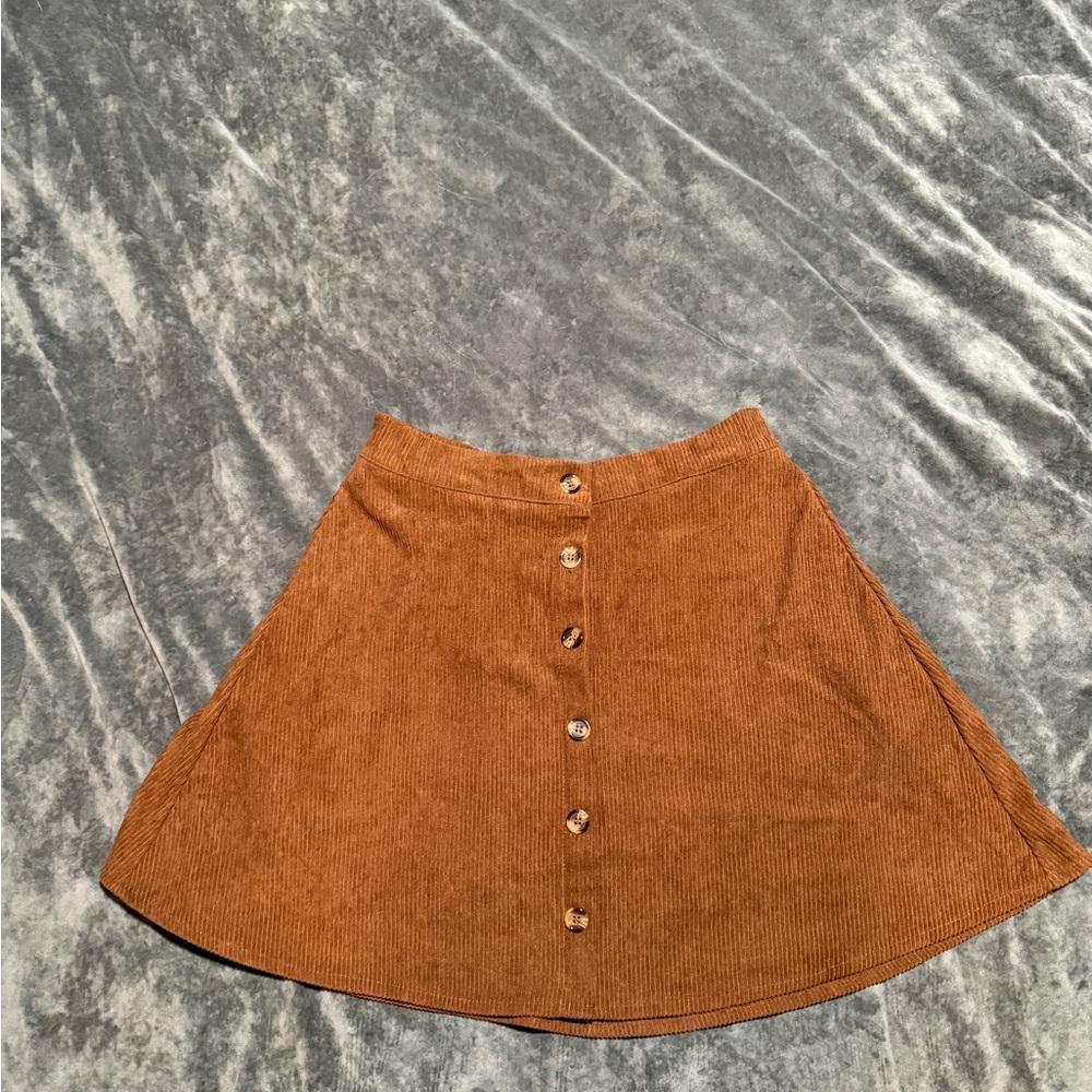 Brown Corduroy Button-Front Skirt